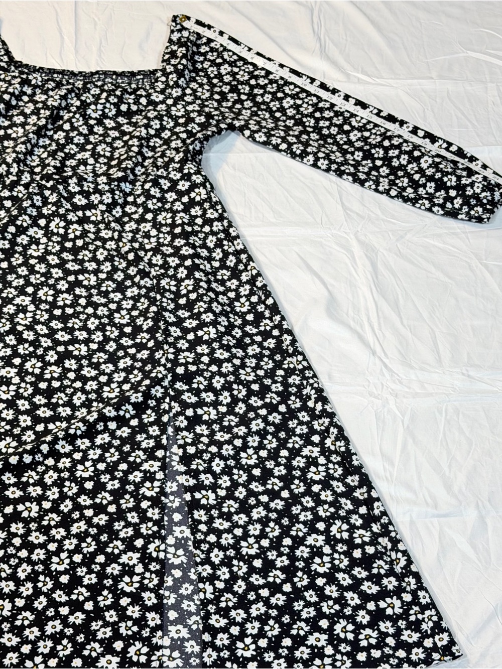SHEIN Black White Floral Square Neck Midi Dress Bishop Long Sleeve Size 1X - Picture 3 of 8